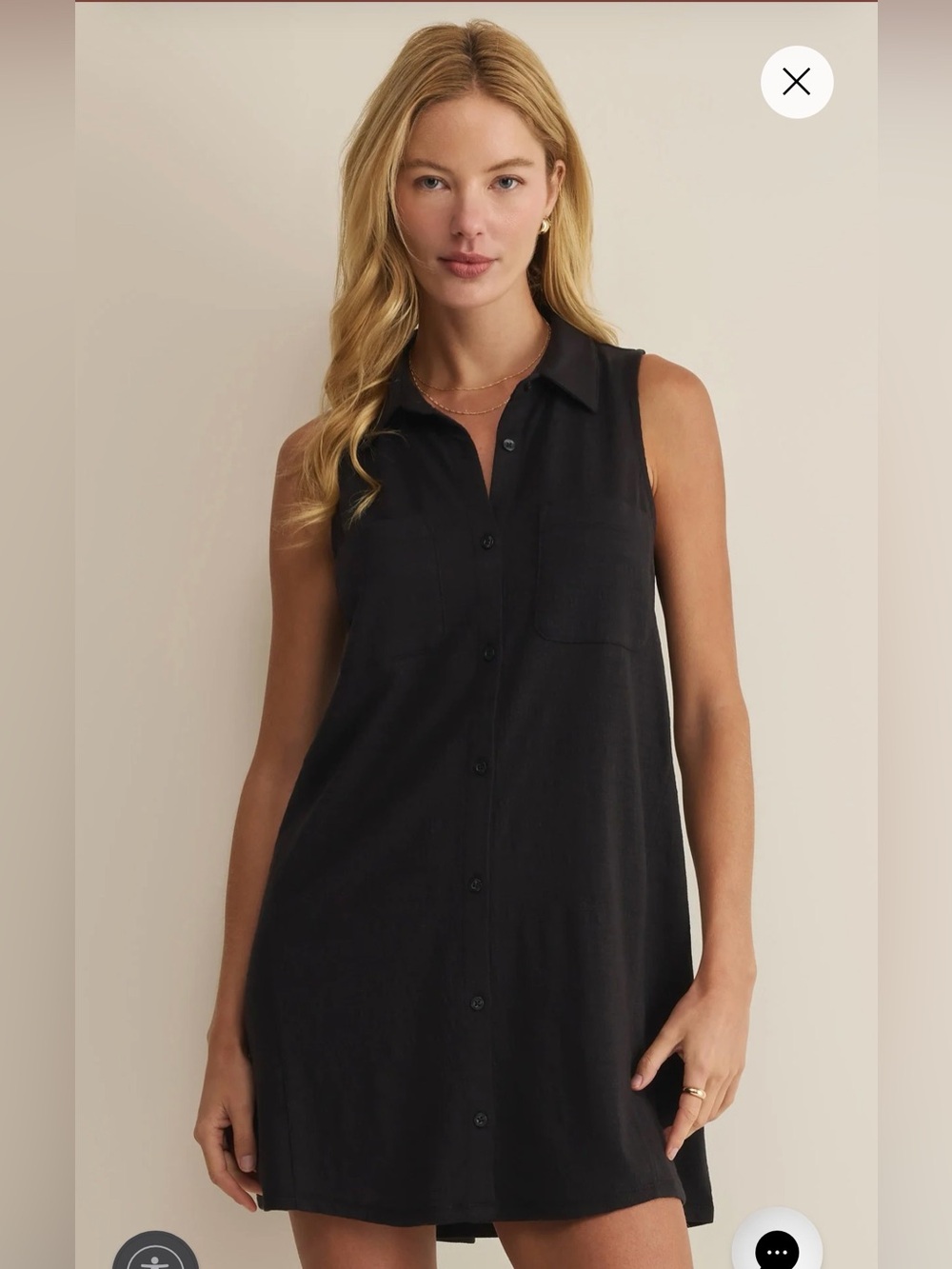 NWT Z Supply Light textured Black Sleeveless Button-Down Shirt Dress sz s